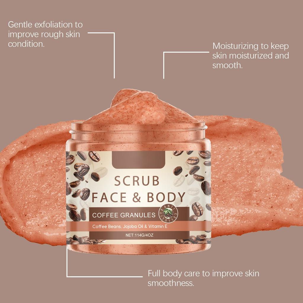 Отшелушивающий скраб-гель на основе кофе увлажняет нежную кожу в течение длительного времени и мягко улучшает состояние грубой кожи