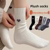 Boneless Cashmere Socks, Thickened Warm Mid-calf Socks, Thickened Heart-embroidered Warm Pile Socks for Autumn and Winter