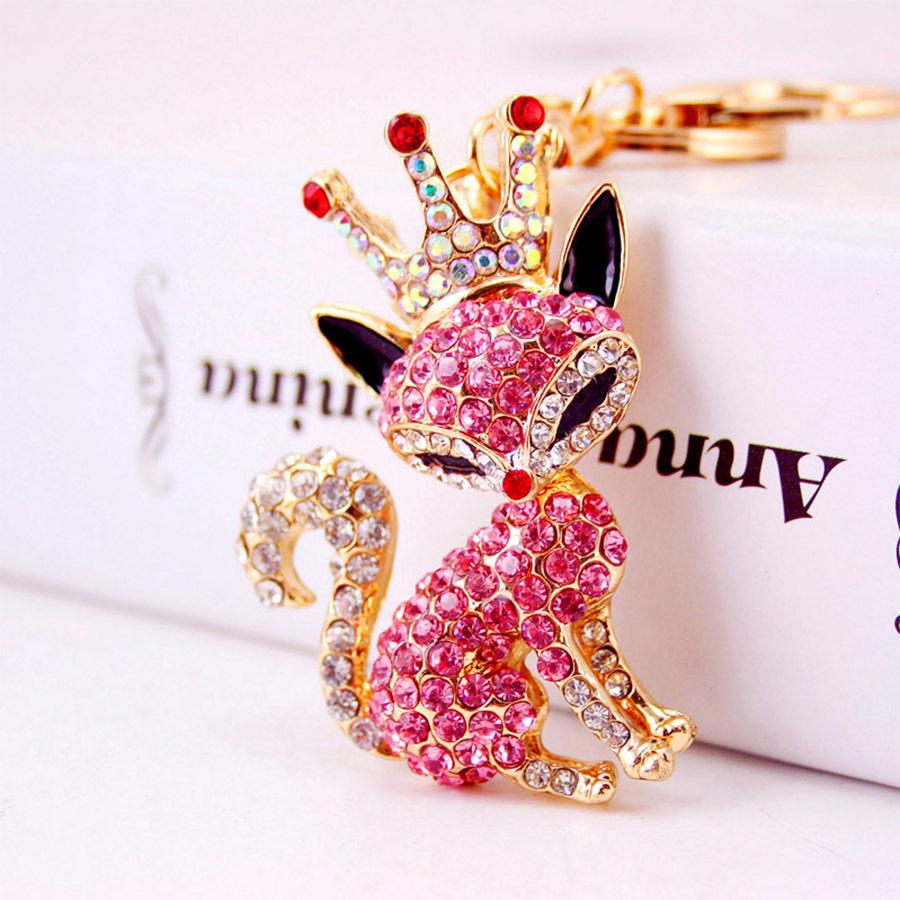 "Adorable Crystal Fox Crown Keychain - Women's Bag Accessory & Small Gift 837"