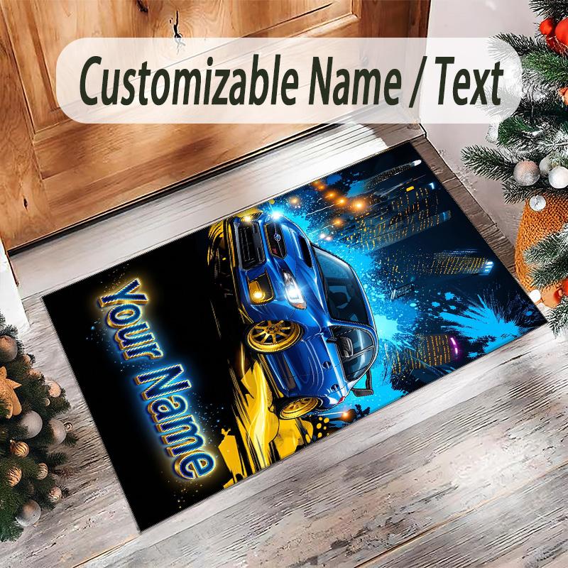 City Urban Theme Crystal Velvet Rug Personalized Custom Name Text Soft Floor Mat Home Decor