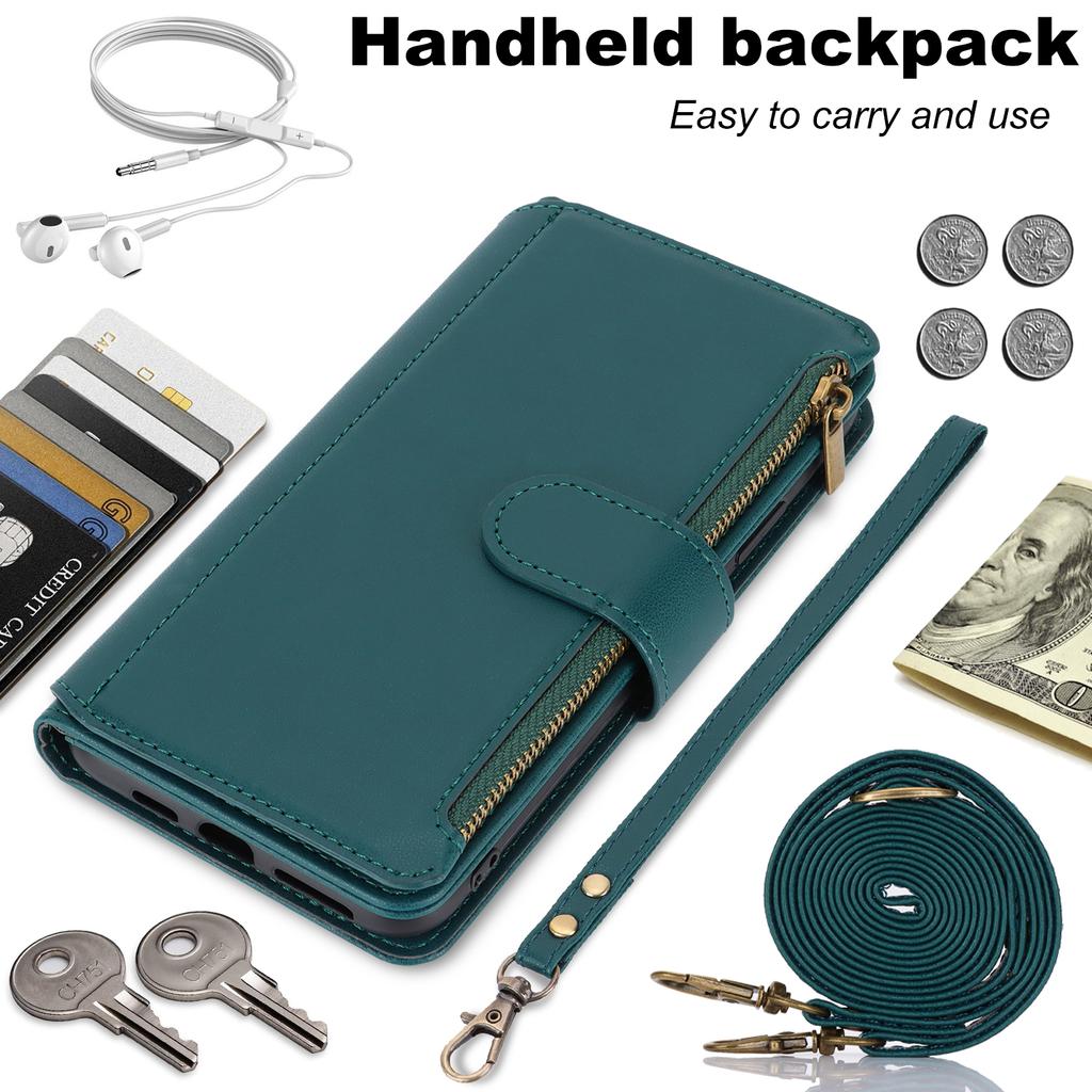 Держатель для карт с блокировкой RFID, мягкий чехол из искусственной кожи, магнитный ремешок с застежкой-молнией, защитный чехол для iPhone 16, 15, 14, 13, 12 Pro Max, Samsung Galaxy