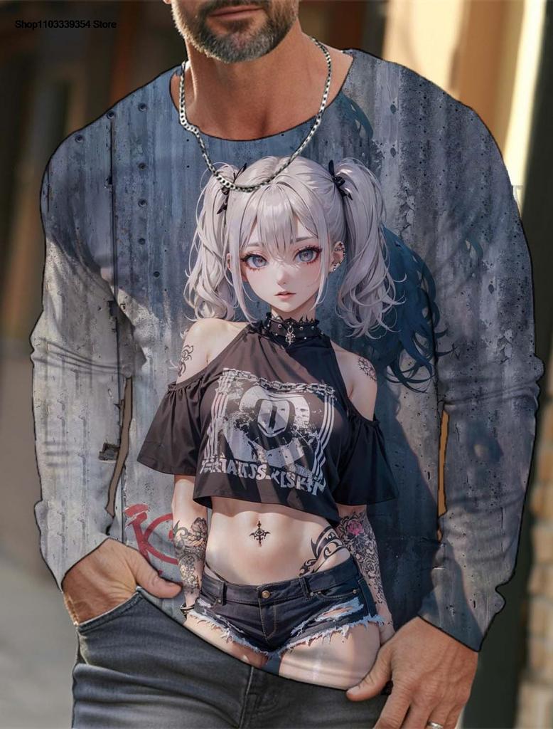 3D Printed Personalized T-Shirt Cartoon Sexy Girl Pattern for Men Long Sleeve T-Shirt Harajuku Gender Neutral Top Women's Tee