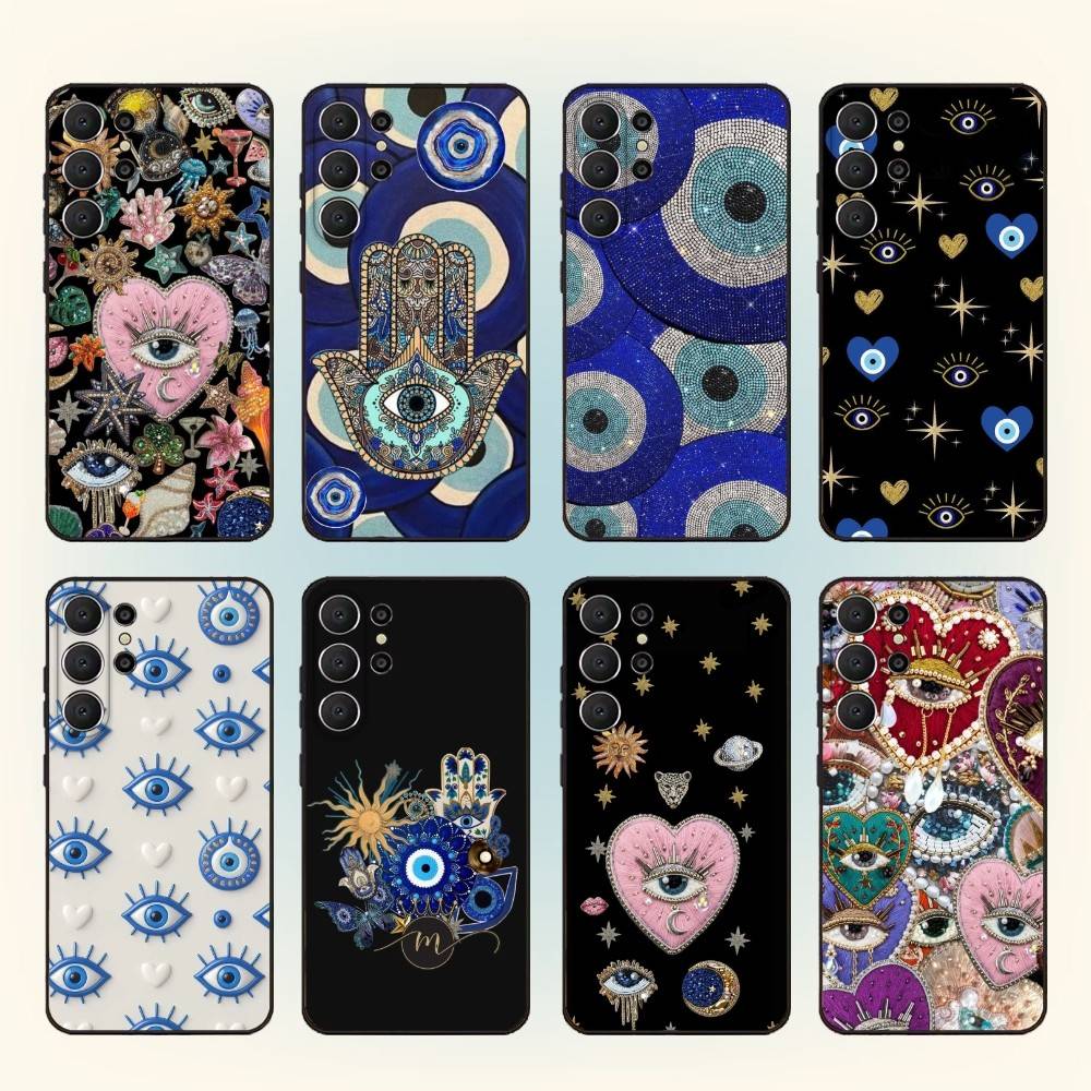 Чехол для телефона 'Счастливый глаз' и 'Синий сглаз' для Samsung S26, S25, S24, S21, S22, S23, S30, Ultra, S20, FE, Lite, 10, 9, Черный чехол