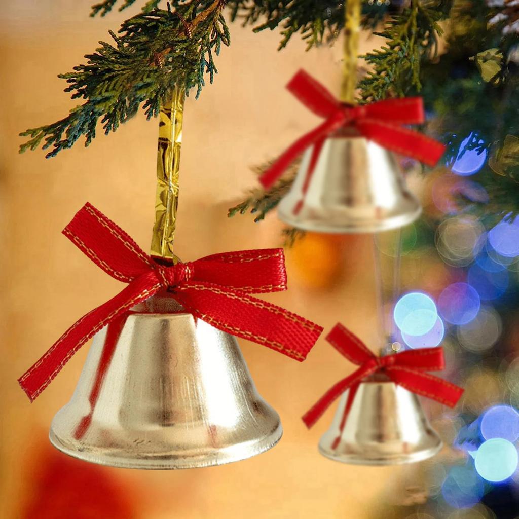 Рождественские украшения Колокольчики Маленькие металлические ornaments С бантами Рождественский венок Золотые колокольчики Для дома Офиса Школы Балкона Входа