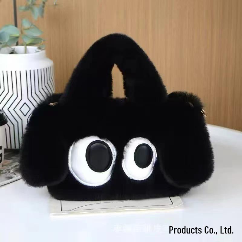 Big-Eyed Dog Plush Crossbody Bag: Faux Rex Rabbit Fur Childlike Tote, Fashionable Cartoon Handbag for All Seasons