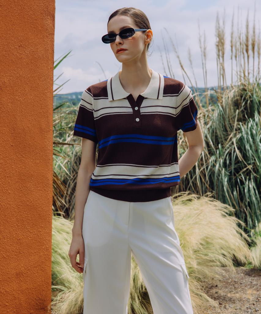 OBER GOLF Classic Multi Open Collar Knit (Brown)