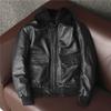 Men Genuine Leather Bomber Jacket 100% Top Grain Cowhide Winter Warm Flight Jacket Plus Size Padded Coat