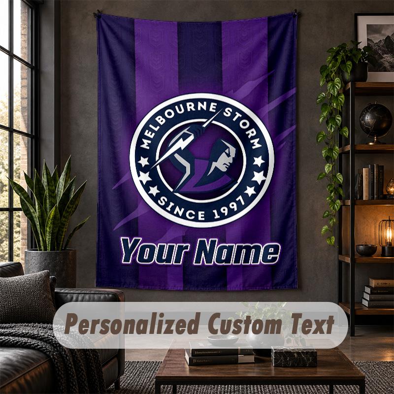 Personalized Wall Tapestry,Melbourne Storm Custom Text, Soft Fabric Wall Art For Indoor Decoration