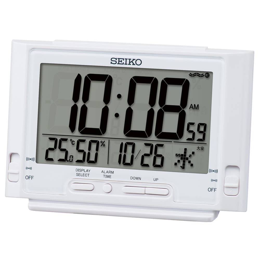 Seiko Часы Будильник Настольное Радио Белый 84 x 132 x 46 SQ320W Часы, Часы, Цифровые, Управляемые, Жемчужный, мм,