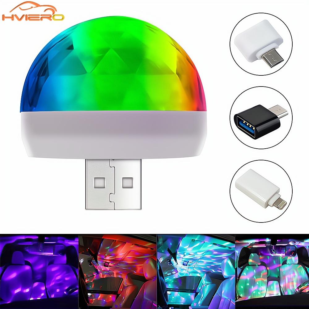Автомобильная USB-подсветка салона DJ RGB Мини Цветная Музыкальная Звуковая Светодиодная Apple USB-интерфейс Атмосфера Праздничной Вечеринки Внутренняя Купольная Лампа Багажника Неоновые Огни 4