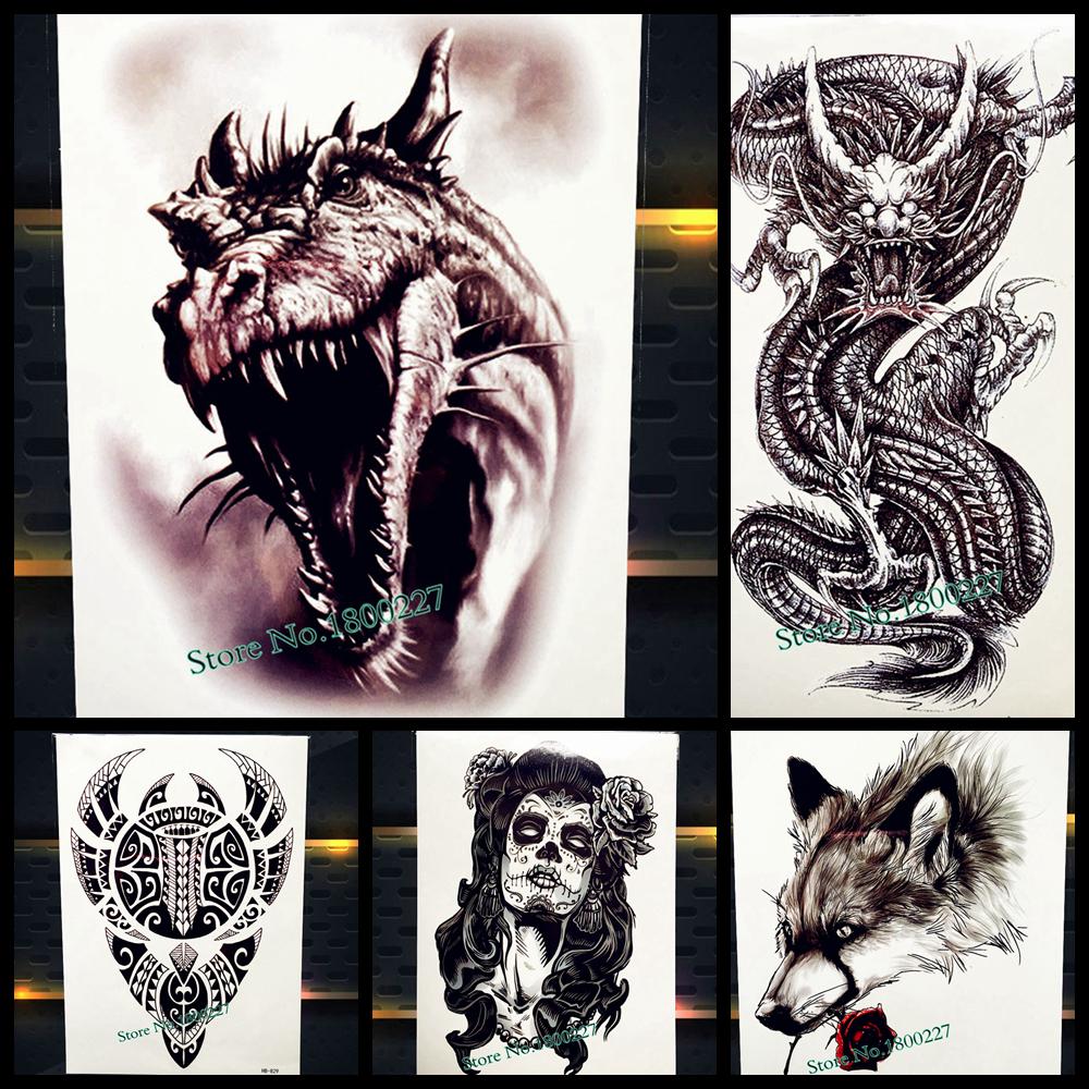 1PC Black Dragon Jurassic Dinosaur Temporary Tattoo Stickers Body Art ARm Waterproof