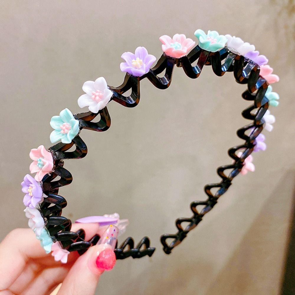 Braided Double Bangs Hairpin Hairband Colorful Flower Kids Teeth Headband  Headwear
