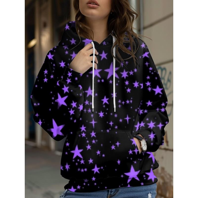 Womens Relaxed Fit Hooded Long Sleeve Sweatshirt With 3D Floral Plaid Print Breathable Comfort Casual Top