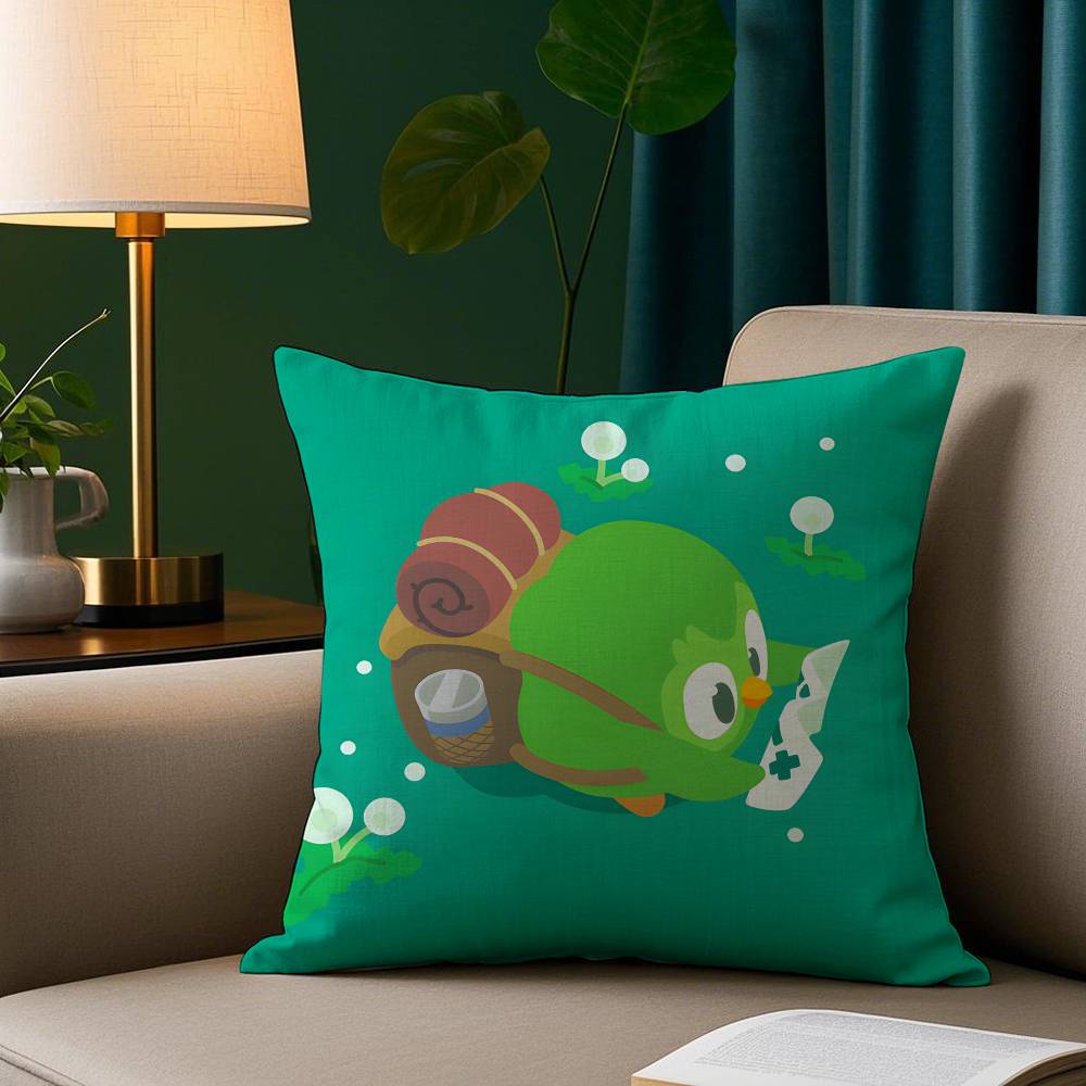 DDuolingo Owl DDuo Pillow Case Short Plush Print Cushion Cover Square Throw Pillow Covers Sofa Home Decor