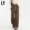 izzueit Women's Pleated High-Waisted Wide-Leg Cargo Pants