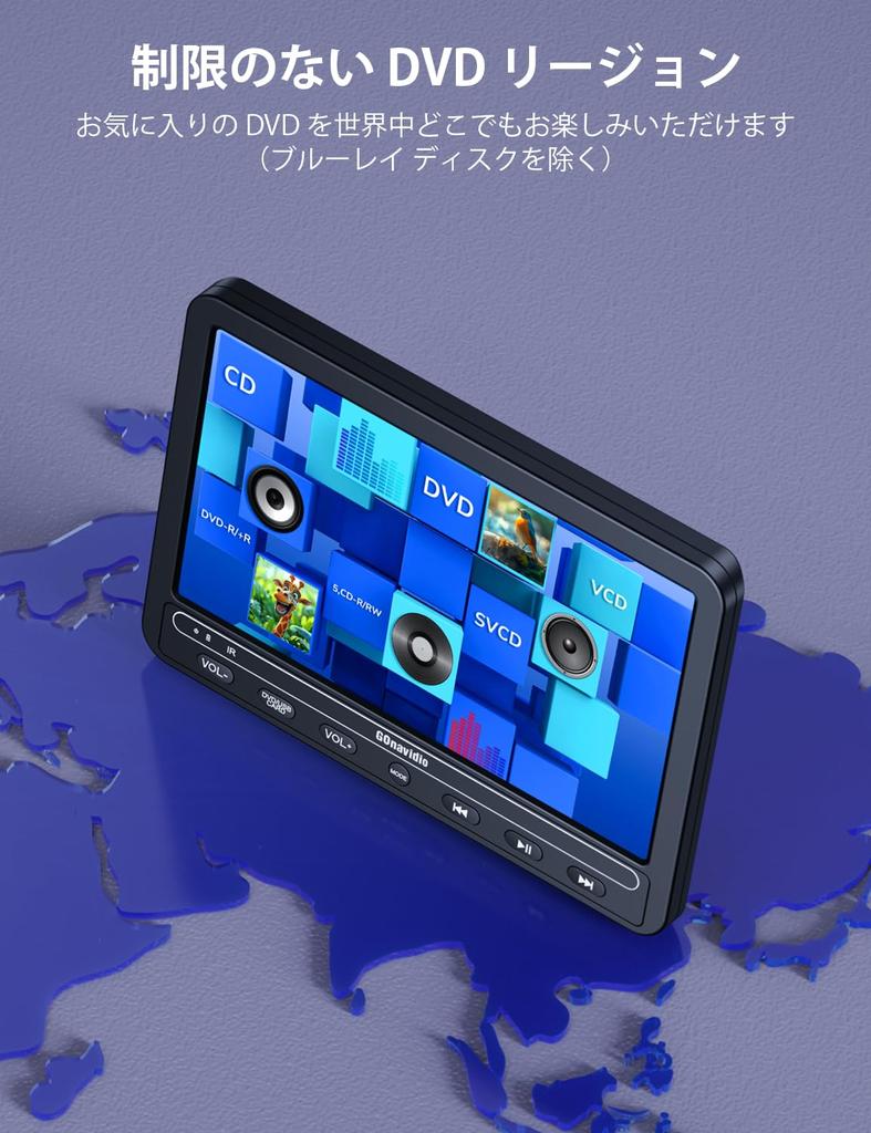 GOnavidio Headrest Monitor with Front HDMI SD 10.5-inch Built-in Speakers, Input, Full-Area Video, CPRM, USB,