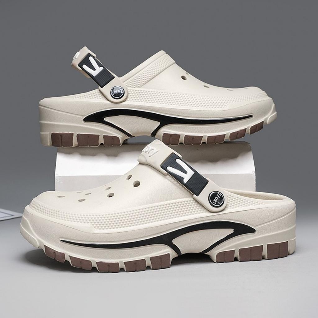 Пещерная обувь для мужчин, Летний модный тренд, Универсальные, На толстой подошве, Нескользящие сандалии для повседневной носки, Дышащая и удобная обувь с отверстиями