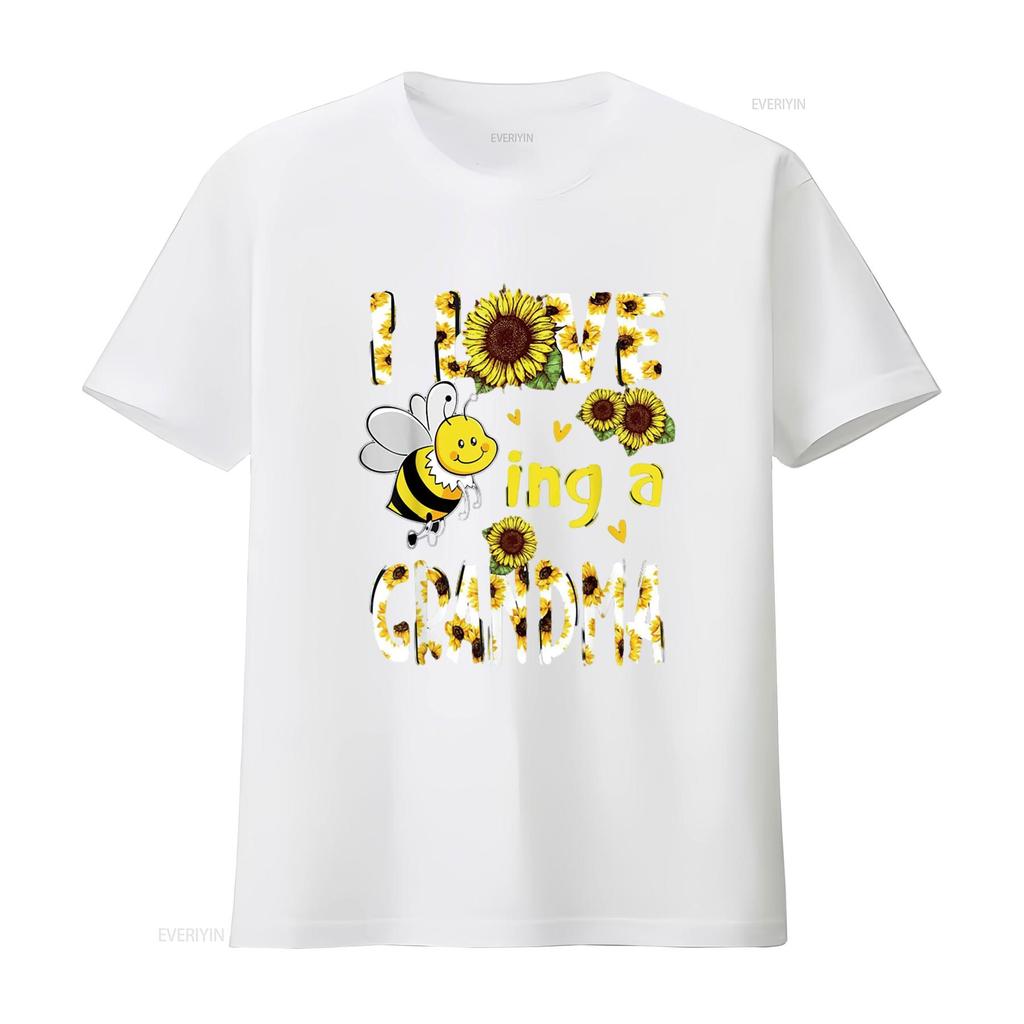 T Shirt for Women Mother s Day I Love Being A Grandma Sunflower Bee Casual Tops Black 2X Large vintage Washed Stretched