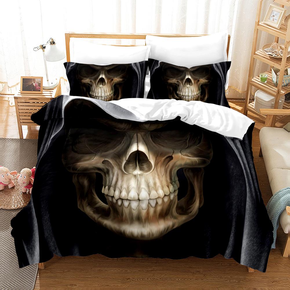 Duvet Cover 220x240 Beige 3D Print Halloween Comforter Cover Set For Bedroom Super Soft Comfortable Warm Queen Bedding Set Skull