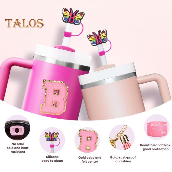 Набор из 6 аксессуаров для стакана, наклейки с буквами, бабочка, соломенная крышка, чехол для чашки, многоразовые, легко моющиеся декоративные аксессуары для стакана Stanley