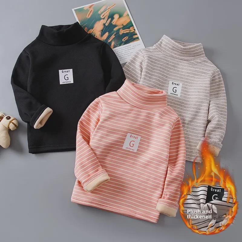 Детский уютный бархатный свитер - теплый топ со средним воротником для мальчиков и девочек (Осень зима)