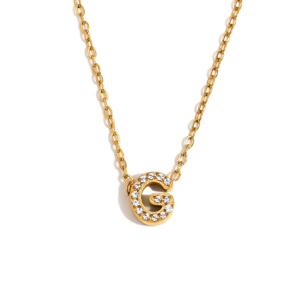 E.B.belle Shiny Mini Rhinestone 26 Letters Pendant Necklace 18K Gold Plated Stainless Steel Initial Fashion Women Neck Jewelry