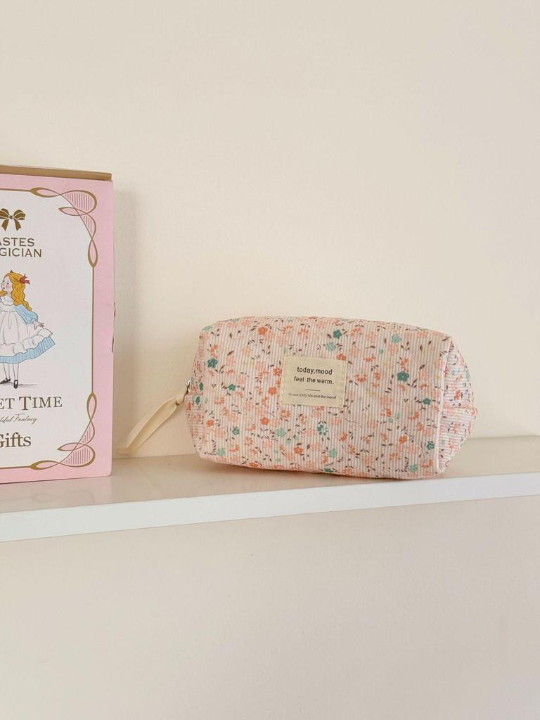 Spring Floral Corduroy Makeup Bag - Versatile Travel Storage
