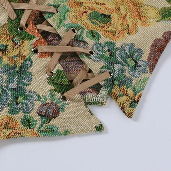 Женский клубный жилет на шнуровке с цветочным принтом без рукавов с вышивкой и квадратным вырезом Клубная одежда с низким вырезом Винтажный женский укороченный топ женская одежда