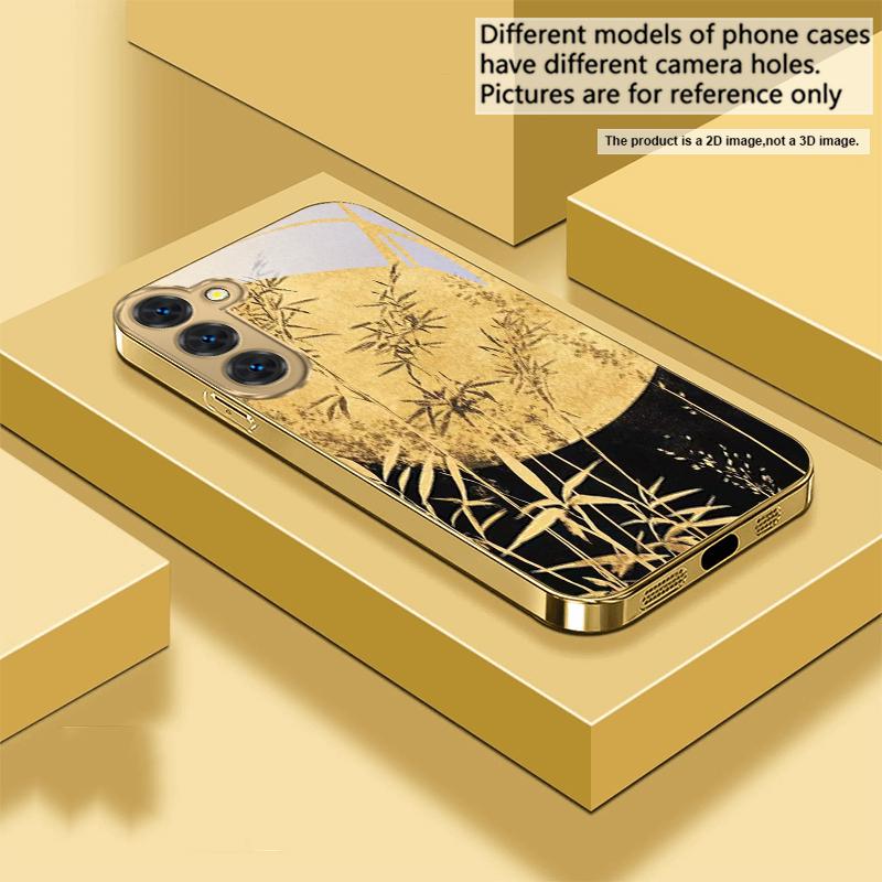 Пейзаж кипарисового леса для Samsung Galaxy S26 S20 FE S21 S22 S23 Plus S24 Ultra 25Ultra S21+ S9 S22 S8 Золотой стеклянный чехол для телефона