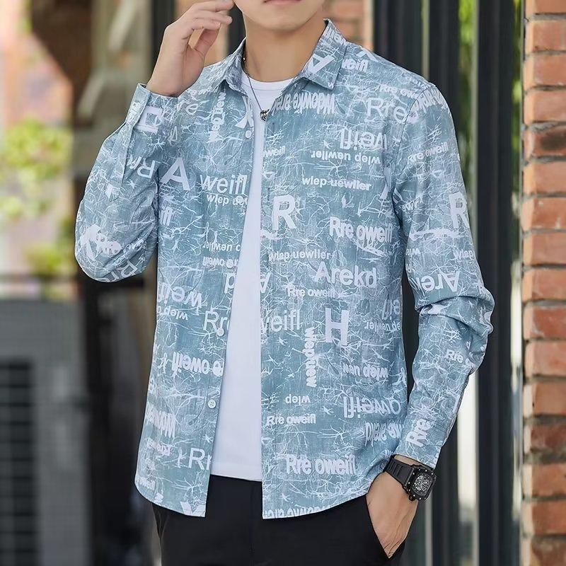 Spring and Autumn New High-Grade Personalized Letter Long-Sleeved Shirt Versatile Hand-Painted Graffiti Shirt Men's Shirt