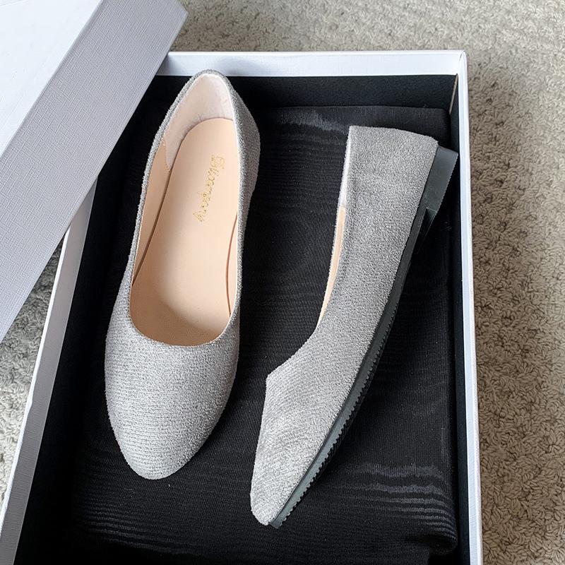 Весна и Осень новая замша корейская версия остроносые одинарные туфли женские конфетного цвета плоские женские туфли большого размера женские