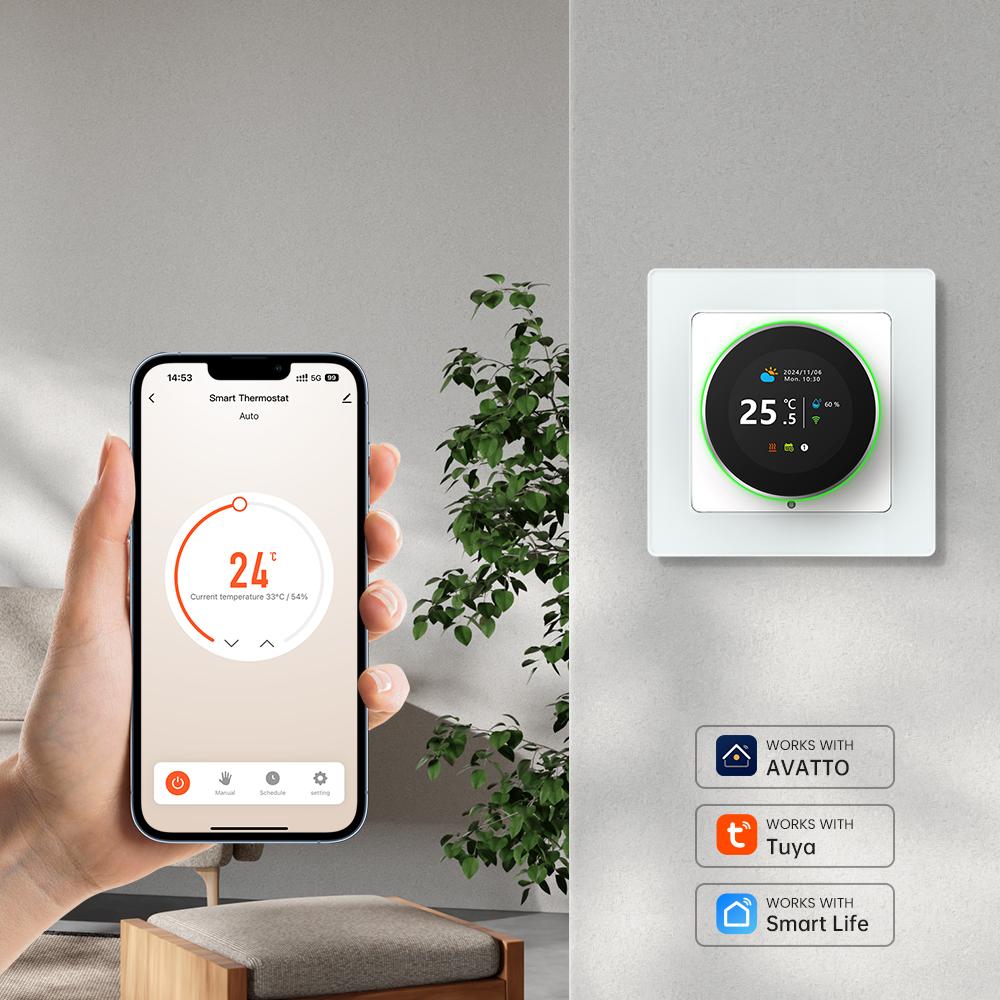 AVATTO WiFi Умный поворотный регулятор термостата Контроллер температуры для водяного газового котла Электрическое отопление Работает с Tuya Alexa Google Home