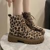 Shoes for Wome New Lace Up Zipper Women Boots Round Toe Mixed Colors Leopard Print Platform Water Proof Fashion Boots
