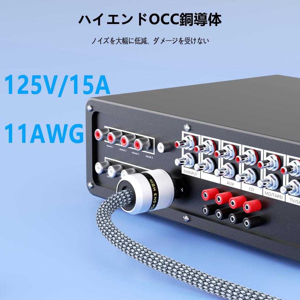 Preffair D517P083 Силовой экранированный медный кабель переменного тока с вилкой США и вилкой IEC 15 для кабеля высокого класса, 99,998% высококачественный посеребренный 3-контактный