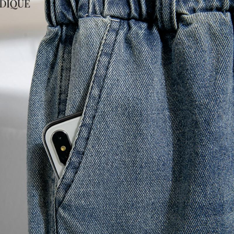 MODIQUE 2025 Новые летние женские свободные повседневные прямые джинсы серповидной формы, длинные классические эластичные однотонные синие джинсы