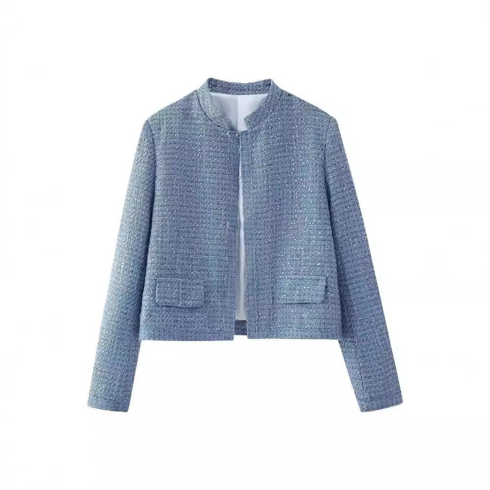 Женская короткая куртка с пайетками, воротником-стойкой, длинными рукавами и карманами, весна и осень, новый женский шикарный кардиган