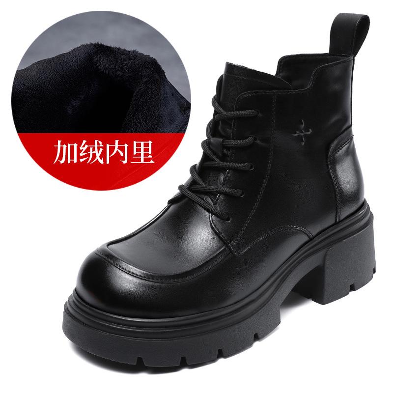 2024 осень и зима новые удобные кожаные ботинки Martin на толстой подошве женские полусапожки из телячьей кожи первого слоя короткие ботинки на толстом каблуке