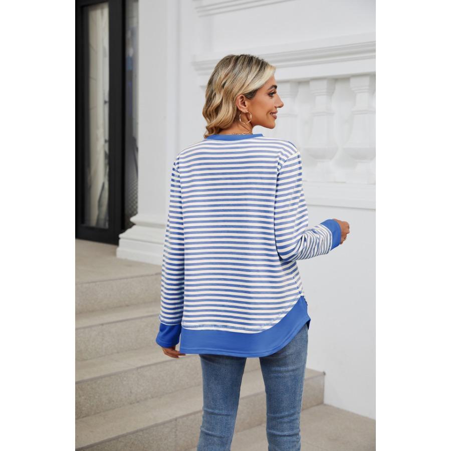 Осень-зима полосатые пуловеры модные женские контрастные круглые вырезы свободные длинные рукава толстовка с капюшоном топ для женщин