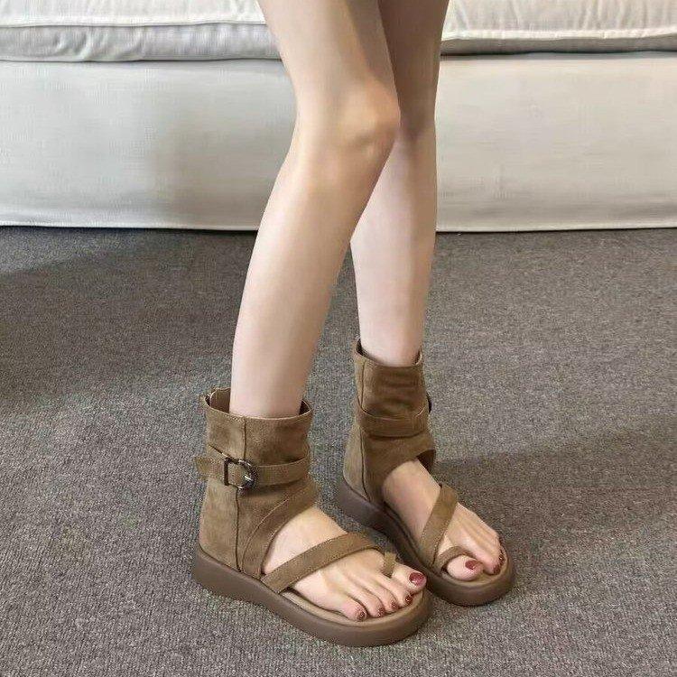 Huge Good-Looking Thick-Soled Cover-Toed Roman Sandals Women'S New Summer Wear Thin High-Top Boots Short Boots