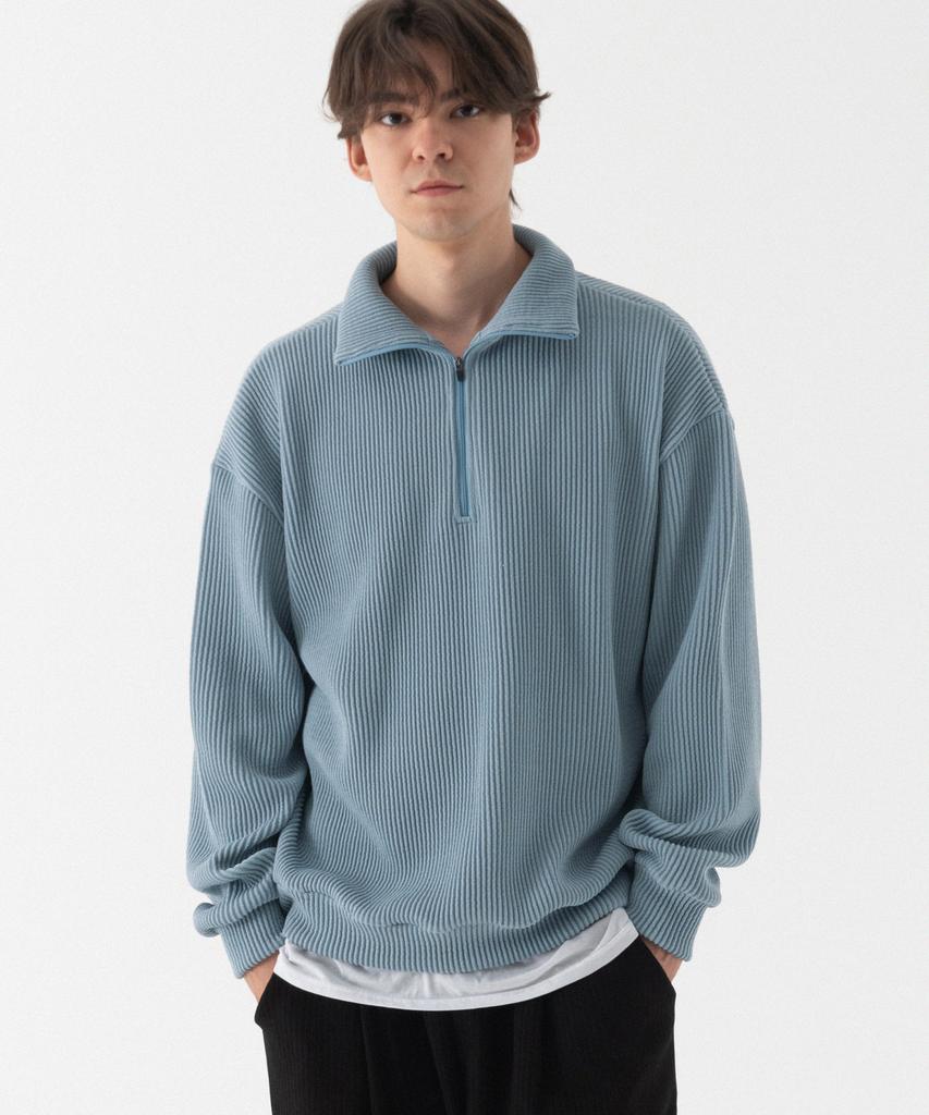 PIANER Comfortable Oversized Half-Zip Collared Knit (Sky Blue)