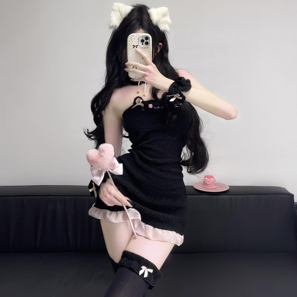 Sexy Underwear Plush Backless Pure Desire Maid Cos Pussy Babes Slim Sexy Temptation Free Suit