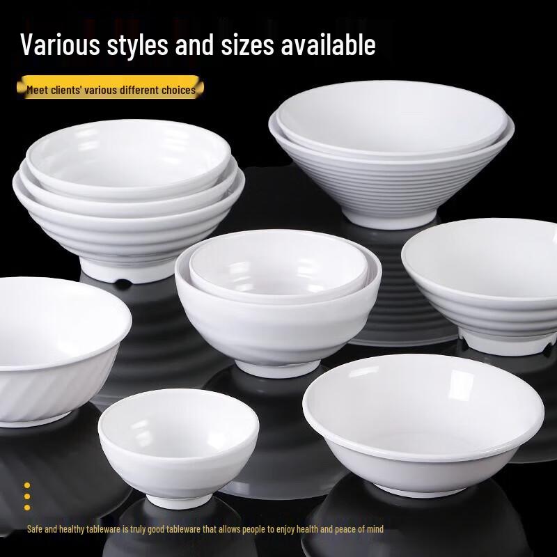 White Melamine Noodle Bowl - 10 Pack