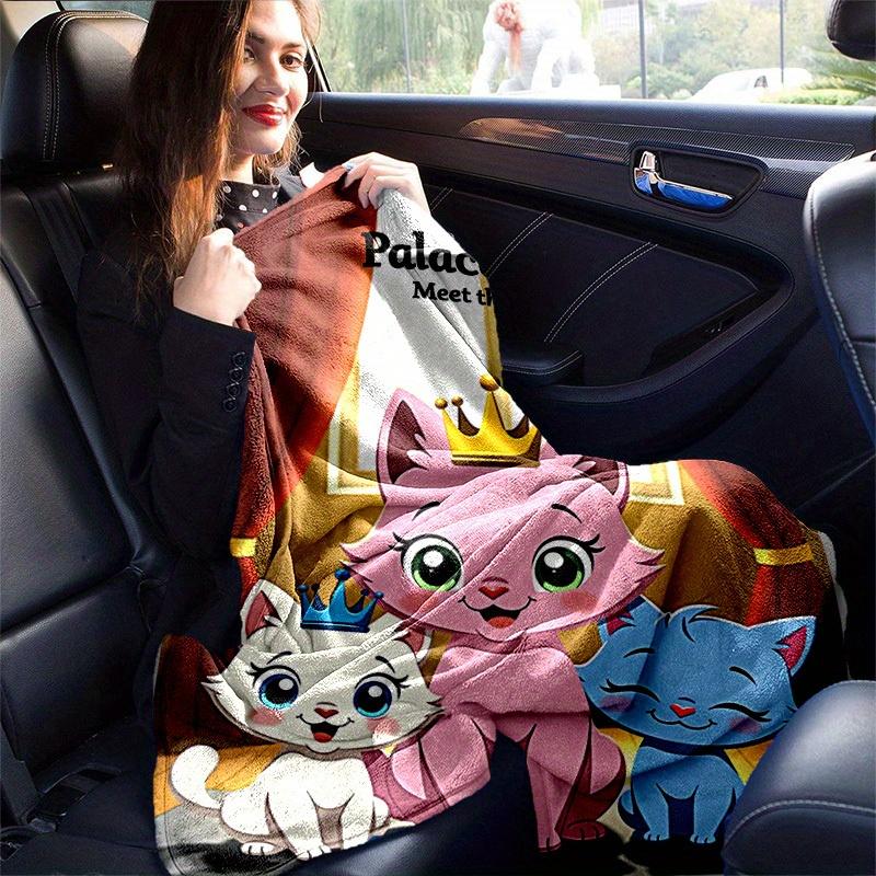 1pc Cartoon Palace Pets Blanket, Cute Cats Design for Home Decor, Gift Idea, Seasonal Use, Living Room, Travel, Camping, Car Blankets, Beach, Office N