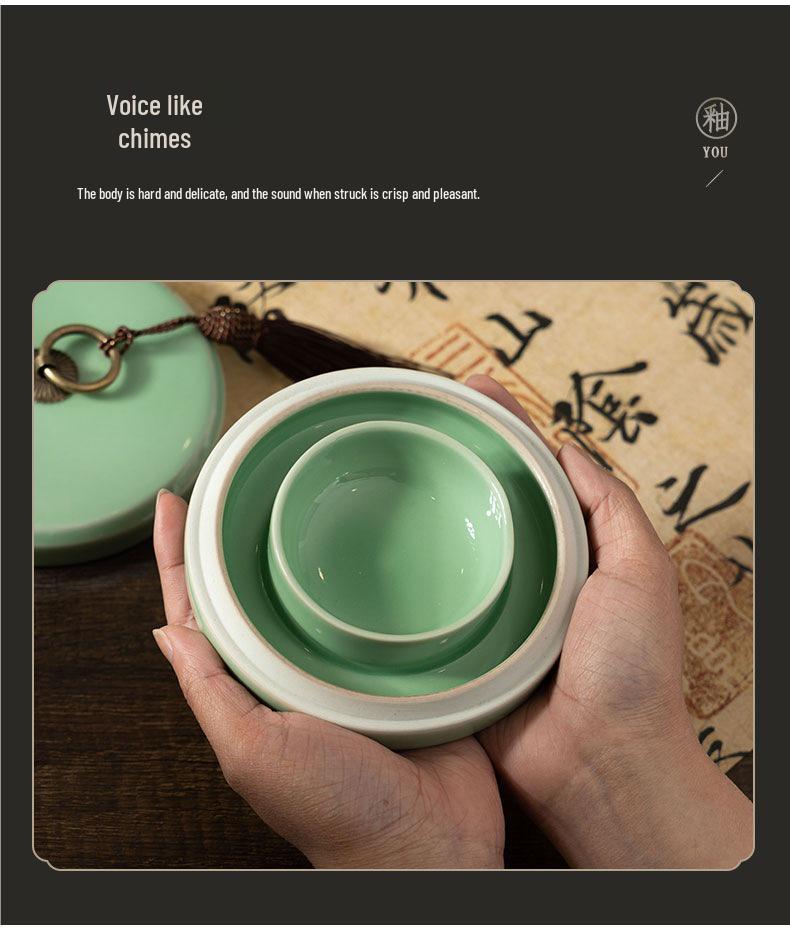 Чернильница из селадоновой керамики Килн Жу: Чернильница с двойным кругом и крышкой, Антивысыхающая чернильница для каллиграфии, Антикварная чернильница.