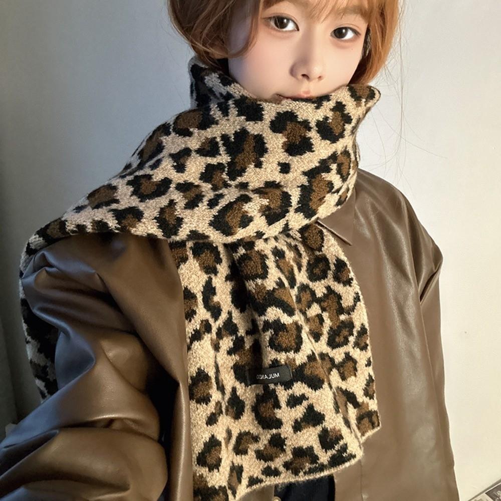 Lightweight Imitation Wool Scarf Korean Style Winter Shawl Fashion Leopard Print Scarf  Gift