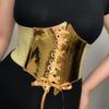 PU Leather Wide Belt Gold Silver Corset Belt Versatile Waist Strap  for Women