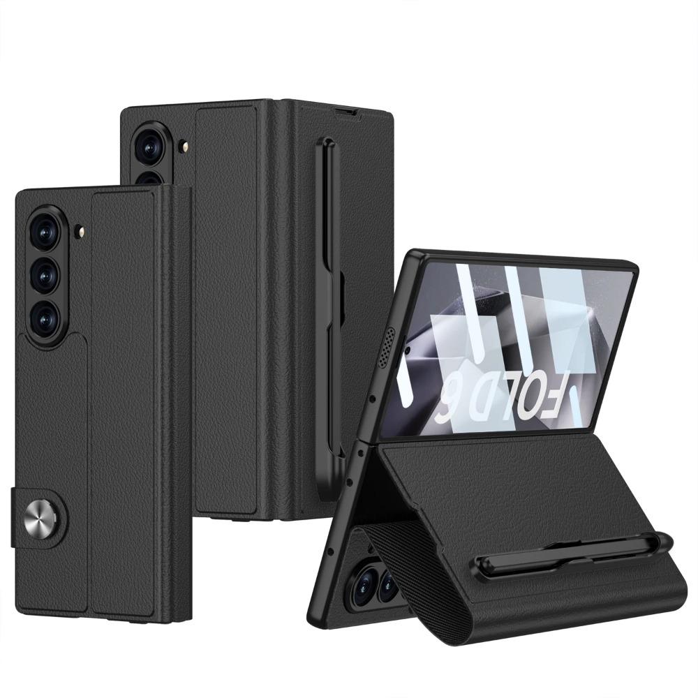 Роскошный чехол из искусственной кожи для телефона Samsung Galaxy Z Fold 6 с функцией защиты экрана и сенсорным пером