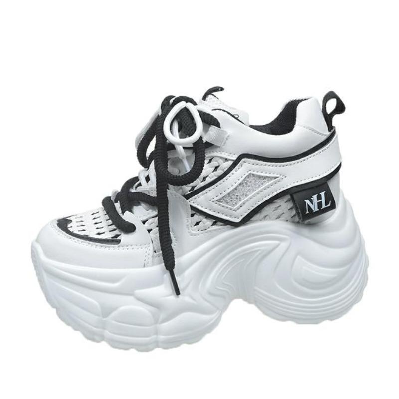 Модные 9 см Новые Весенние Женские Полые Кроссовки 2025 Лето Повседневная Вулканизированная Обувь Высокая Платформа Дышащие Сетчатые Кроссовки Женские Папины Кроссовки