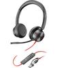 Стереогарнитура Poly Blackwire 8225 с адаптером Стерео USB Type C Проводная 32 Ом Бинауральные амбушюры Кабель Всенаправленный микрофон Черный USB-C USB-C/A -