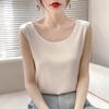 Satin Silk Vest Summer Women's Vest Pullover Short Top Sleeveless Vest Round Neck Solid Color Camisole